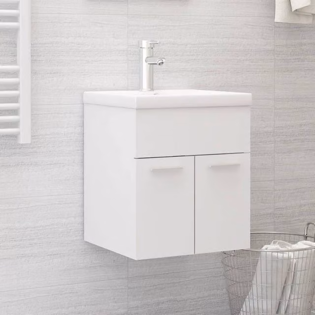 Berkfield Home Modern White Bathroom Sink Cabinet with Built-in Ceramic Basin