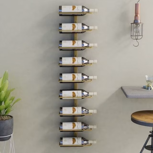 Berkfield Home Gold Lacquered Iron Wall-mounted Wine Rack for 9 Bottles