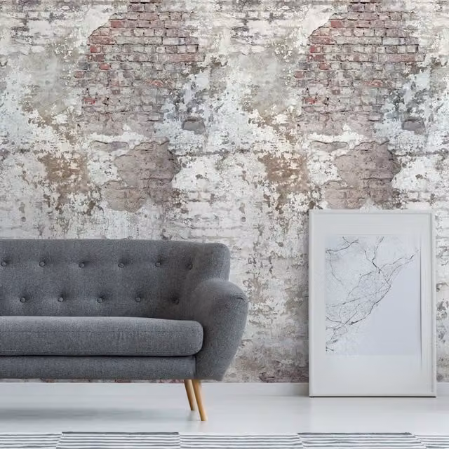 Grandeco Stressed Brick Industrial Mural Wallpaper in Grey and Red