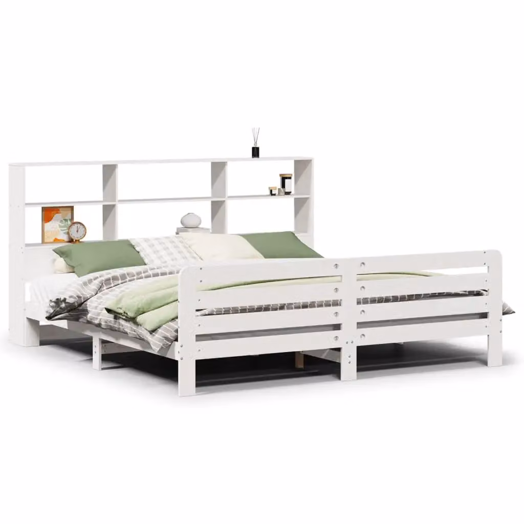Berkfield Home White Rustic Solid Wood Pine Bed Frame with Side Compartments W/D/H: 180 x 200 cm – 2