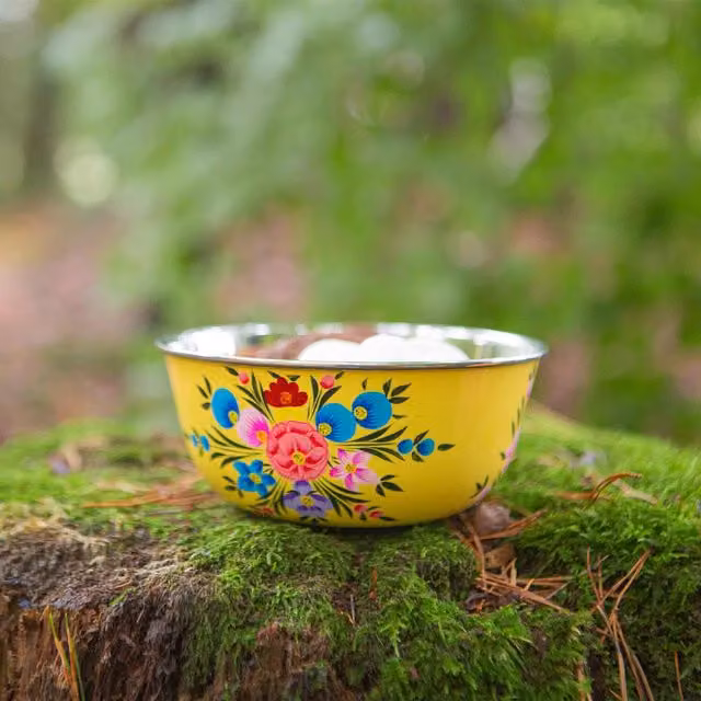 BillyCan Set of 6 Yellow Floral Hand-Painted Stainless Steel Picnic Snack Bowls