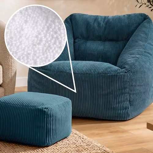 icon Natalia Cord Bean Bag Chair and Footstool Bundle in Petrol Blue – 6