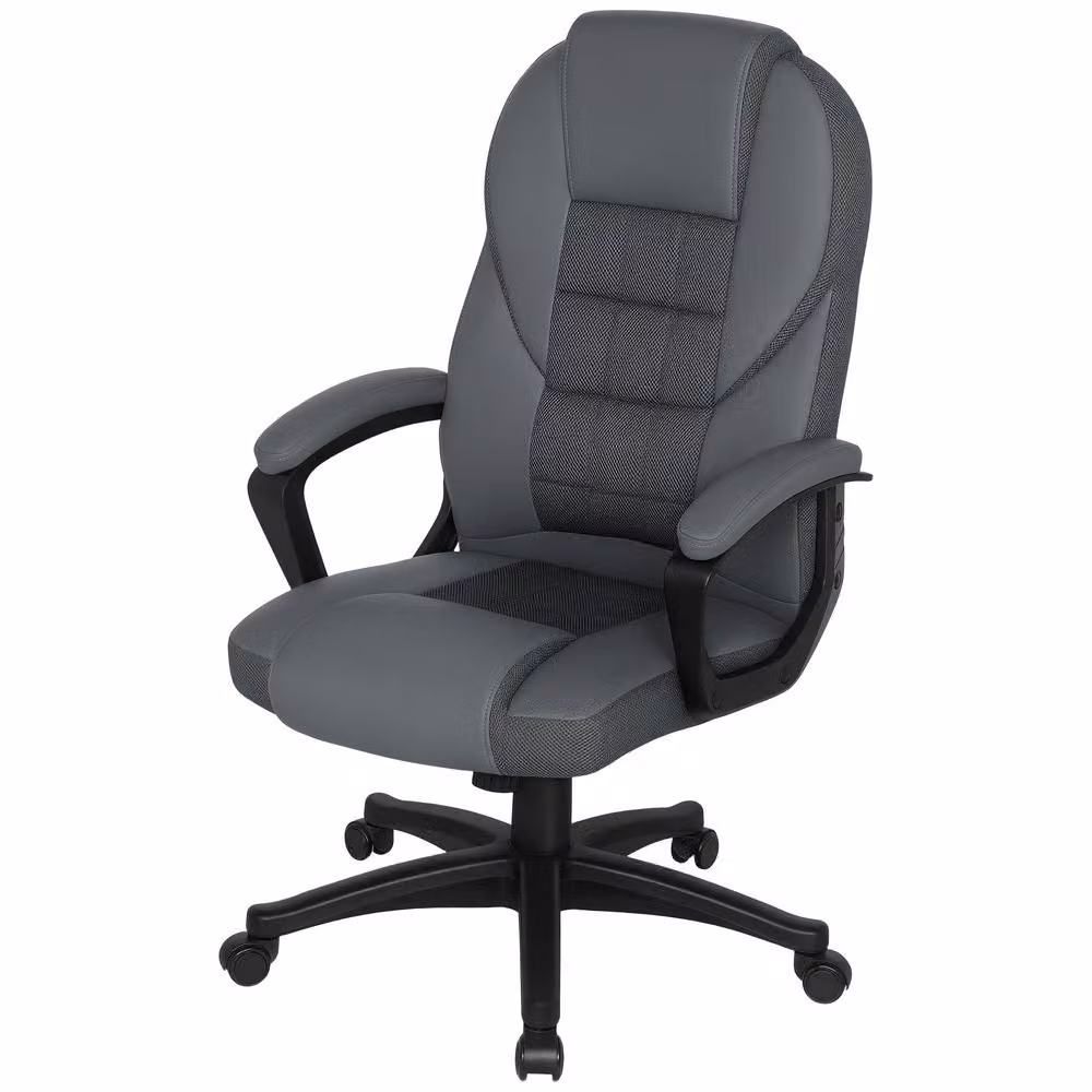 Rolipo Modern Faux Leather Task Chair in Grey with Armrests and Castors – 2