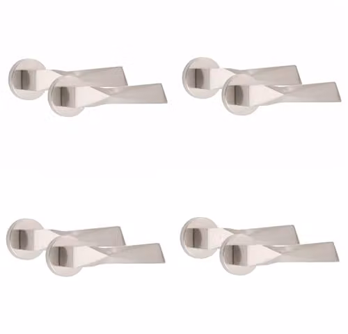 Golden Grace Modern Aura Door Handles on Round Rose in Satin Nickel, 4 Pairs