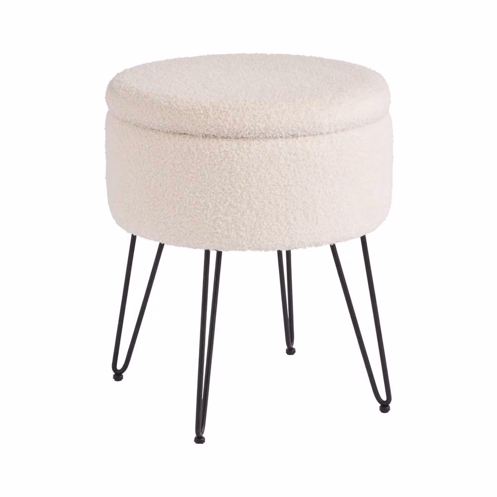 GFW Avery Boucle Teddy Storage Stool in Cream, W/D/H: 45.0 x 38.0 cm – 2