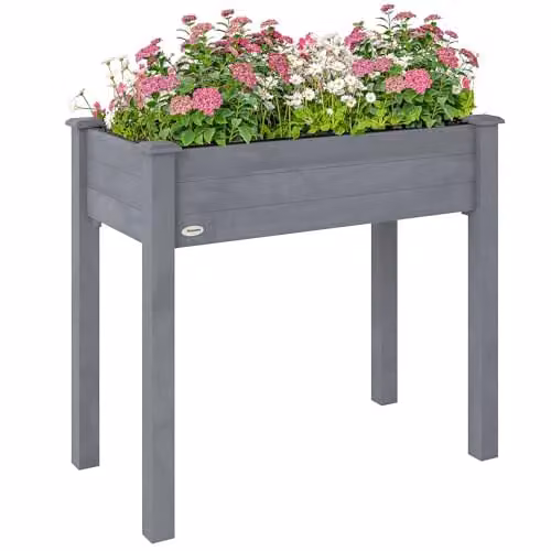 Outsunny Wooden Raised Bed for Vegetable and Ornamental Gardens, Grey, W: 46 cm, D: 59 cm, H: 76 cm – 1