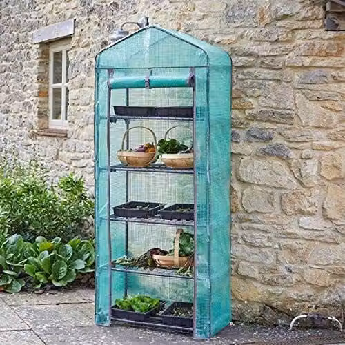 Marco Paul 5 Tier Green Steel Garden Greenhouse with Shelves, H 180 cm x W 70 cm x D 50 cm – 1