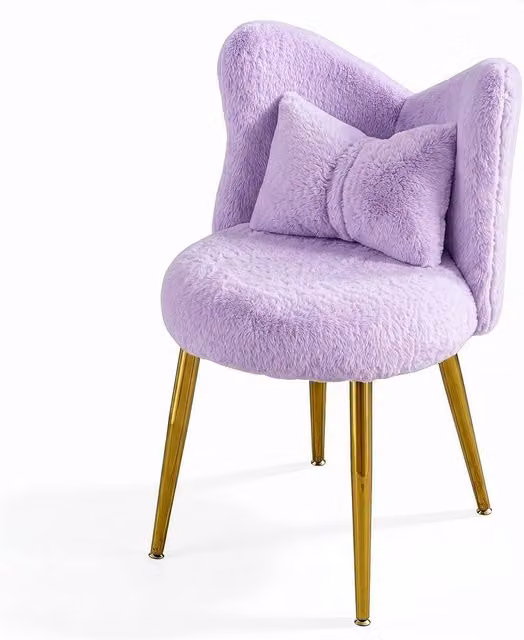 KORVIXA Purple Plush Upholstered Dressing Table Stool with Metal Frame – 1
