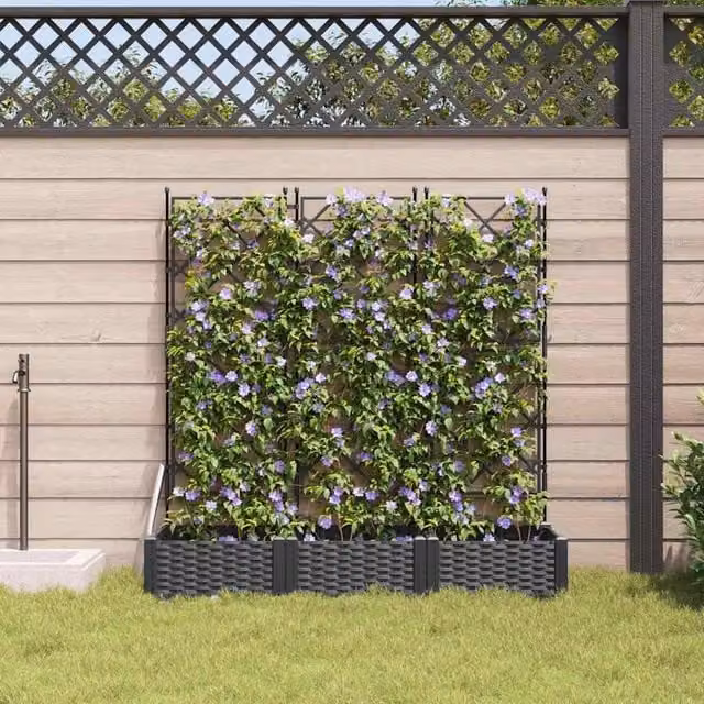 Berkfield Home Durable Garden Planter with Trellis, 3 Piece Set, Black, W: 120 cm, D: 40 cm, H: 125.5 cm