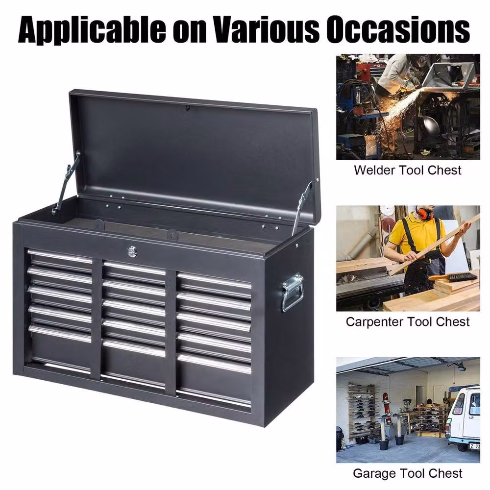 PAWNORA Lockable Steel Tool Box Cabinet in Black, W/D/H: 60.45 x 38.61 x 52.0 cm – 4