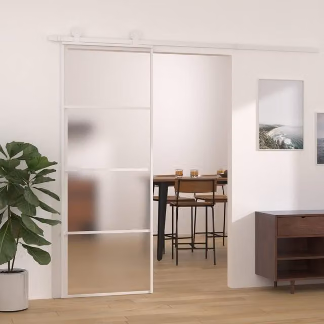 Berkfield Home Modern Sliding Door in White Aluminium with Frosted ESG Glass, W: 76 cm, H: 205 cm