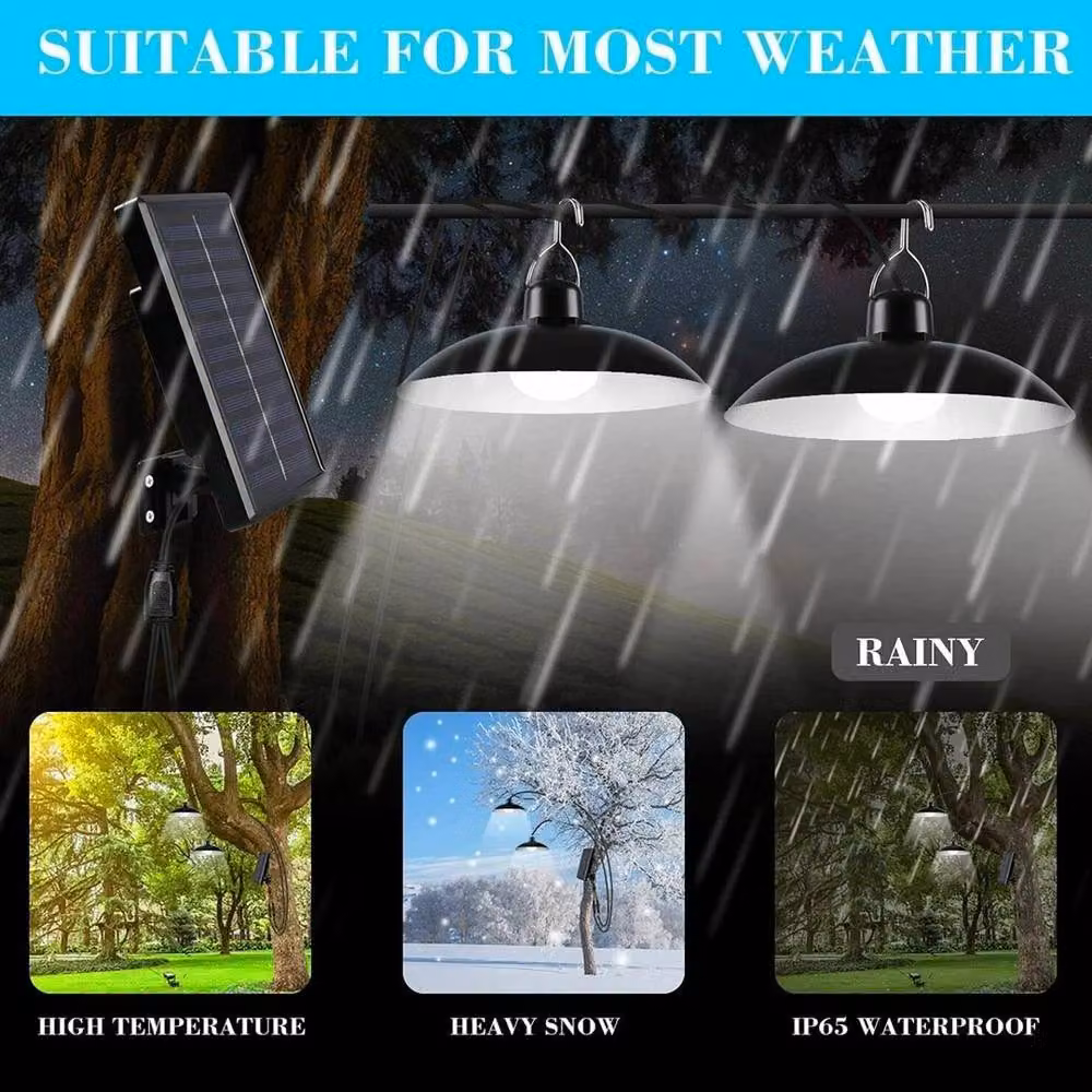 KORVIXA 2-Pack Solar LED 2-Head Pendant Hanging Light Panels in Black – 4