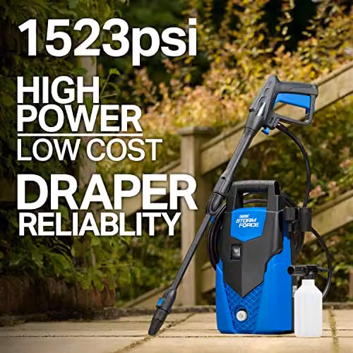 Draper Storm Force Pressure Washer, 105 Bar, Blue with Snow Foam Gun – 2