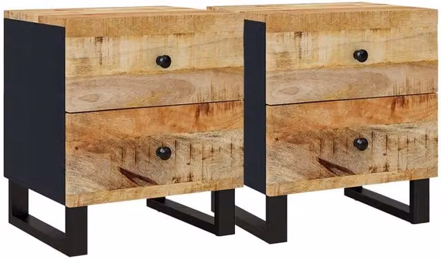 Berkfield Home Set of 2 Solid Mango Wood Bedside Cabinets in Tan, W/D/H: 40 x 33 x 46 cm – 1