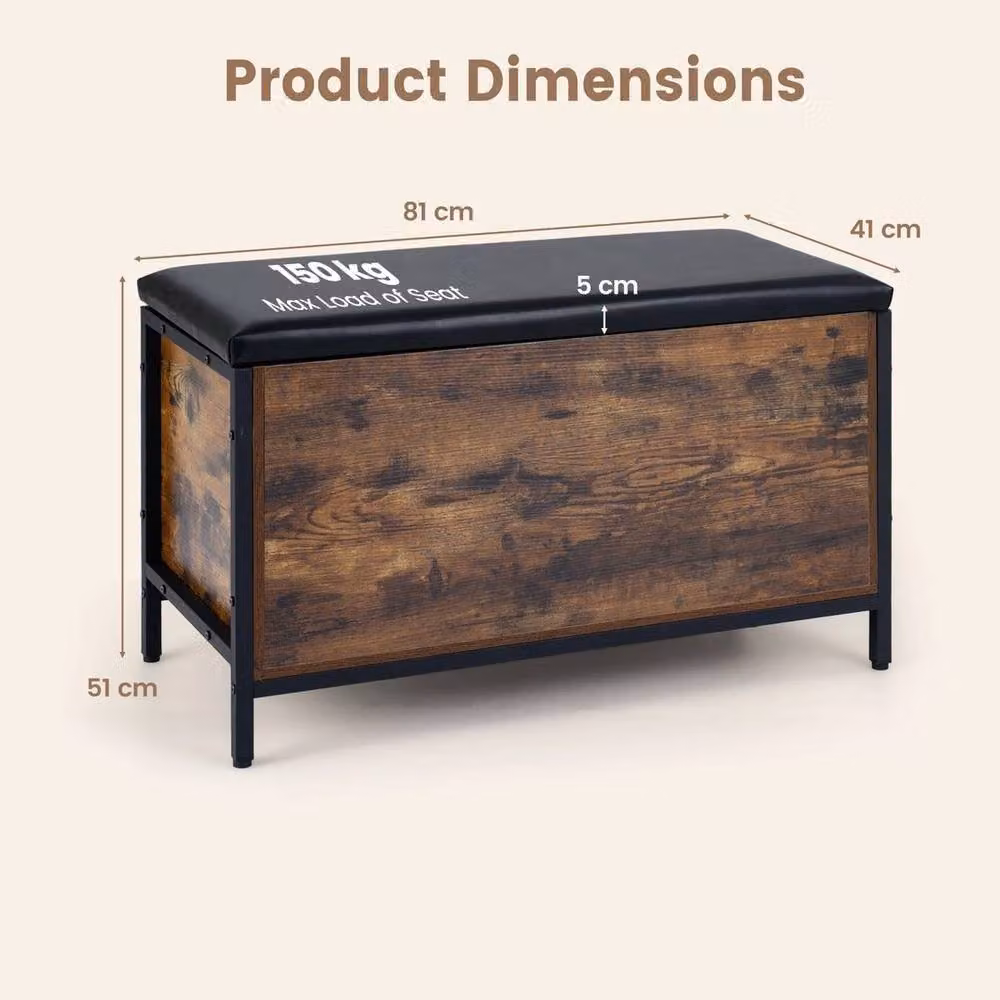 SPETLEK Industrial Lift-Top Shoe Bench with Brown Faux Leather Seat – 2