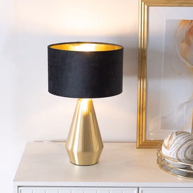 ValueLights Jax Dimmable Touch Table Lamp in Black and Gold with Velvet Drum Shade and Bulb Included – 1