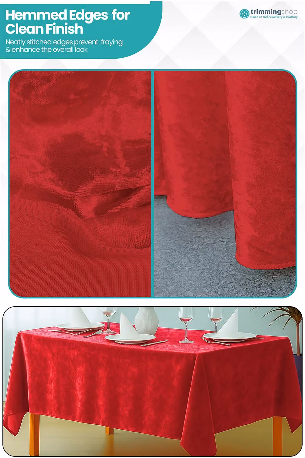 Neel Blue Red Diamond Velvet Rectangular Tablecloth – 4