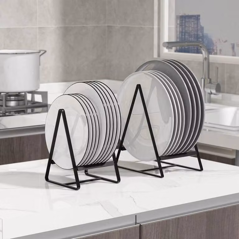 PAWNORA 2 Pack Metal Freestanding Plate Holder Organiser in Black