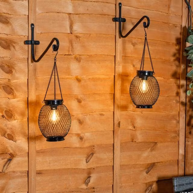 ValueLights Black Metal Mesh Cage Solar Powered Outdoor Garden Lantern Lights, 2 Pack