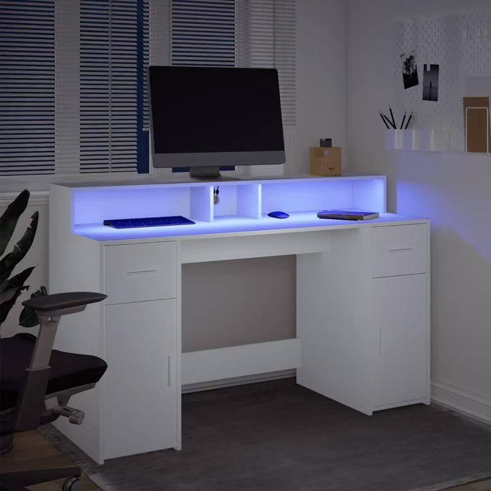 Berkfield White Gaming Desk with LED Lights, W/D/H: 140 x 55 x 91 cm – 3
