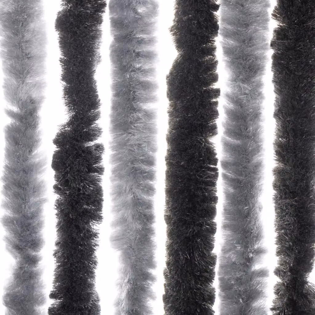 Berkfield Home Chenille Fly Curtain in Grey and Black, W: 90 cm, H: 220 cm – 5