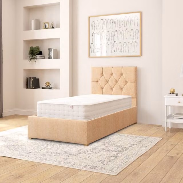 Aspire Olivier Single Ottoman Storage Bed in Champagne Firenze Velour Fabric, W/D/H: 90 x 190 cm