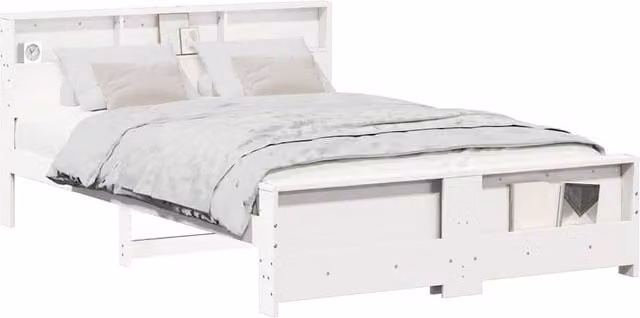 Berkfield Home Modern Bed Frame with Headboard in White Solid Pine Wood W/D/H: 140 x 200 cm