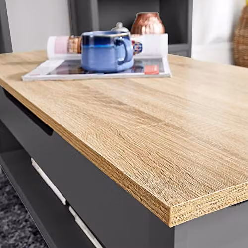 Home Source Avon Lift Up Coffee Table with Storage Shelf, Oak Top, Dark Grey, W: 105 cm x D: 47 cm x H: 40 cm – 5