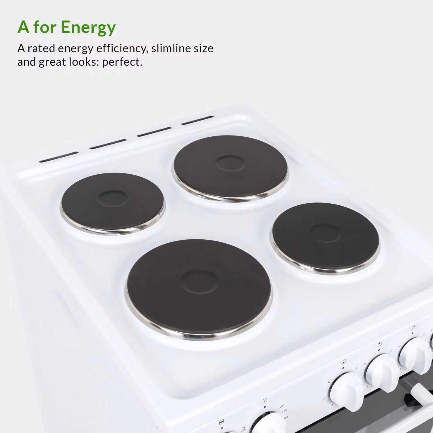 Willow WE50SSW 62L Freestanding Electric Single Cavity Cooker with Solid 4 Zone Plate Hob and Grill, White, W: 50 cm, H: 90 cm, D: 60 cm – 3