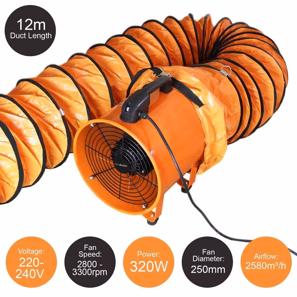 Monstershop MAXBLAST Dust Extractor 250mm 320W with 12m Duct, Orange – 2