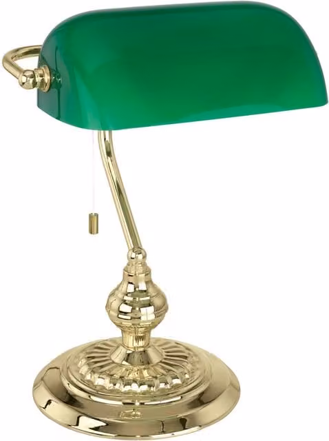 Loops Table Lamp with Green Glass Shade and Brass Finish, E27 Pull Chain Switch