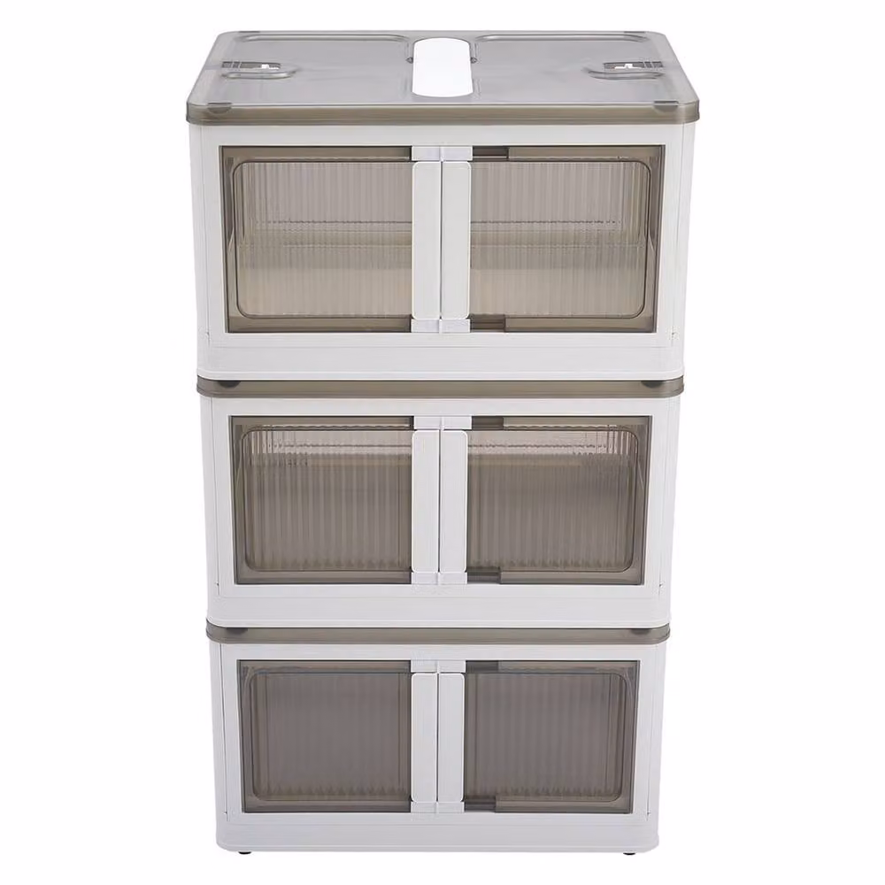 Garden Sanctuary 3-Piece Transparent Folding Plastic Storage Box Set with Wheels, White, W/D/H: 40.0 x 47.5 x 72.0 cm – 2