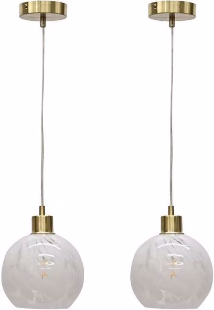 First Choice Lighting Confetti Set of 2 Glass Globe Pendant Lights in White and Gold/Brass