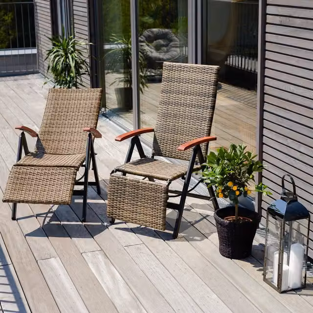 tectake Brisbane Garden Relax Recliner Chair with Ottoman and Armrests, Grey