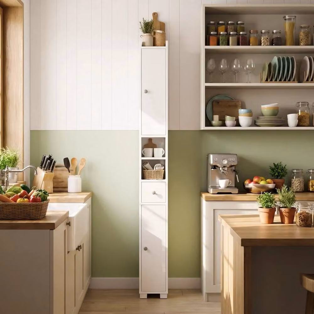 KORVIXA Freestanding Tall Bathroom Cabinet in White with 5 Adjustable Shelves, W: 70 cm, H: 75 cm – 2