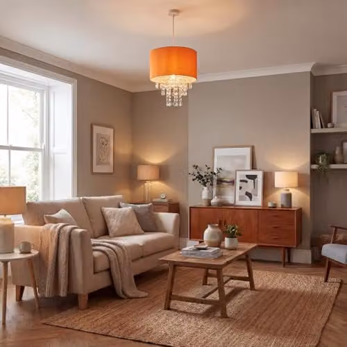 Happy Homewares Modern Orange Satin Fabric Pendant Light Shade with Transparent Acrylic Droplets, Diameter: 30 cm – 3