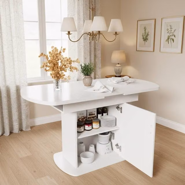 Rolipo Extendable Oval MDF Dining Table in White – 1