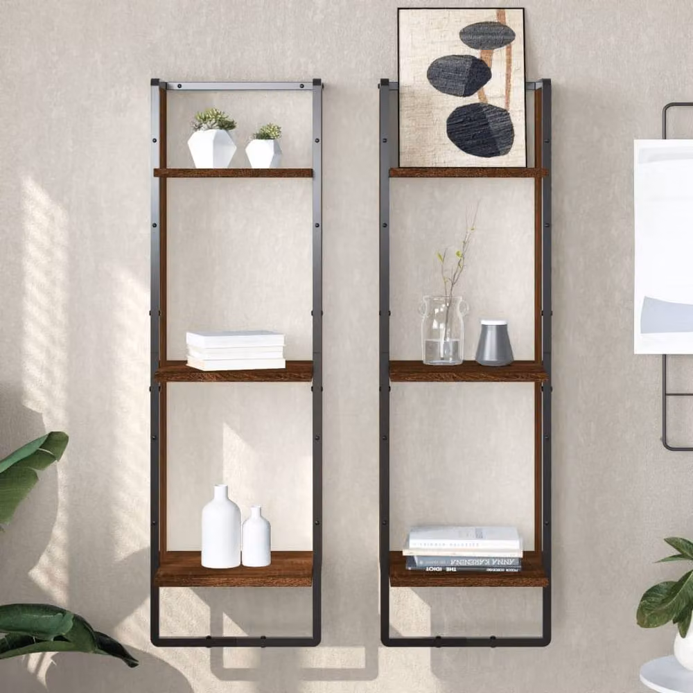 Berkfield Home 3-Tier Wall Mounted Shelf in Brown Oak, W/D/H: 30 x 25 x 100 cm – 2