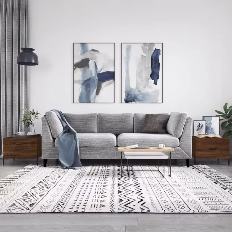 Berkfield Home Set of 2 Modern Square Coffee Tables in Brown Oak, W/D/H: 50 x 50 x 40 cm