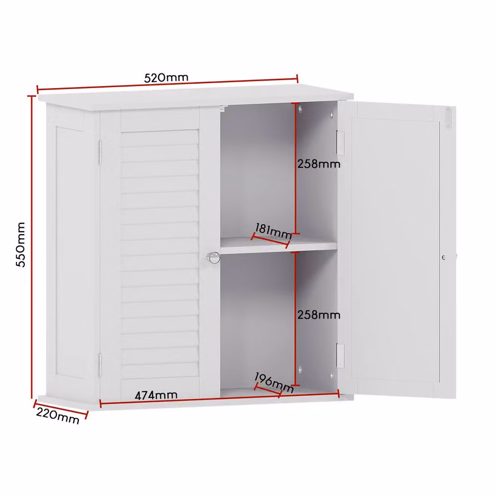 HD Designs Liano White Matt 2 Door Wall Mounted Bathroom Cabinet with Internal Shelves – 2