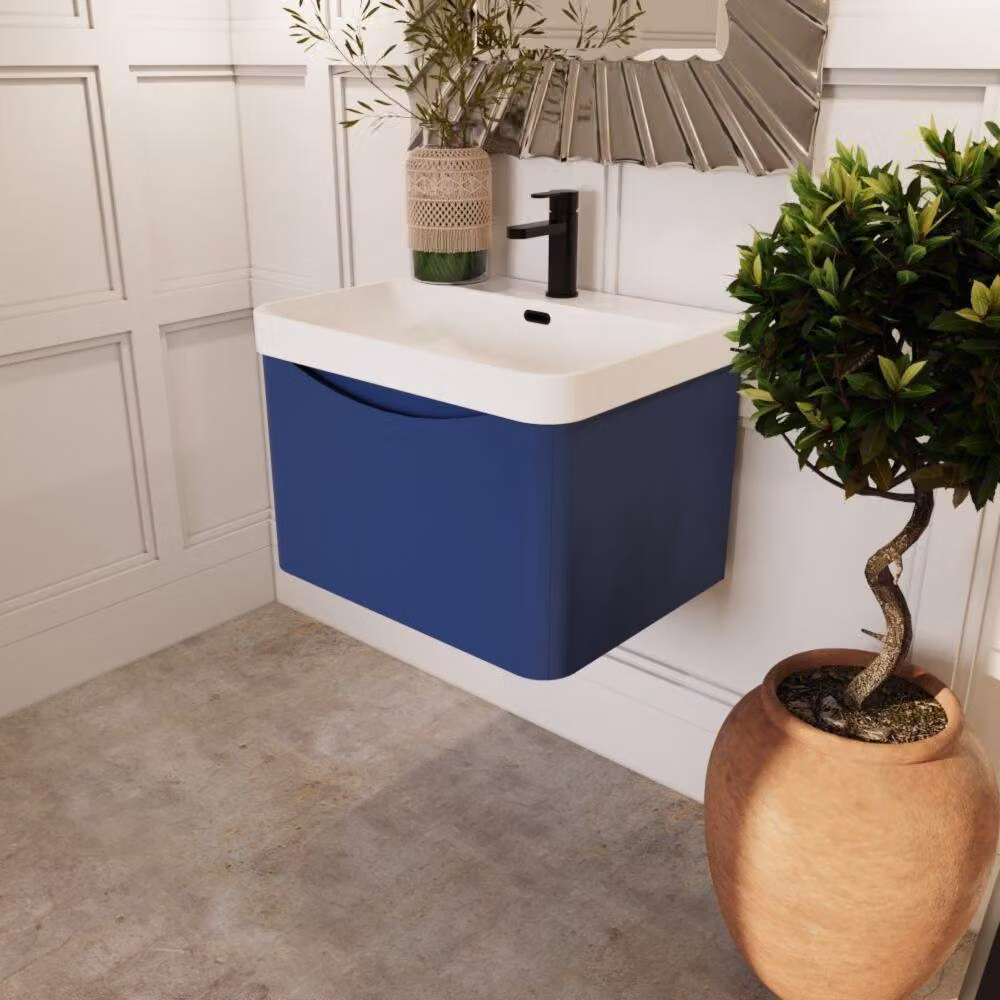 Balterley Arch Wall Hung 1-Drawer Bathroom Vanity with Ceramic Basin, Blue, W: 60 cm – 4