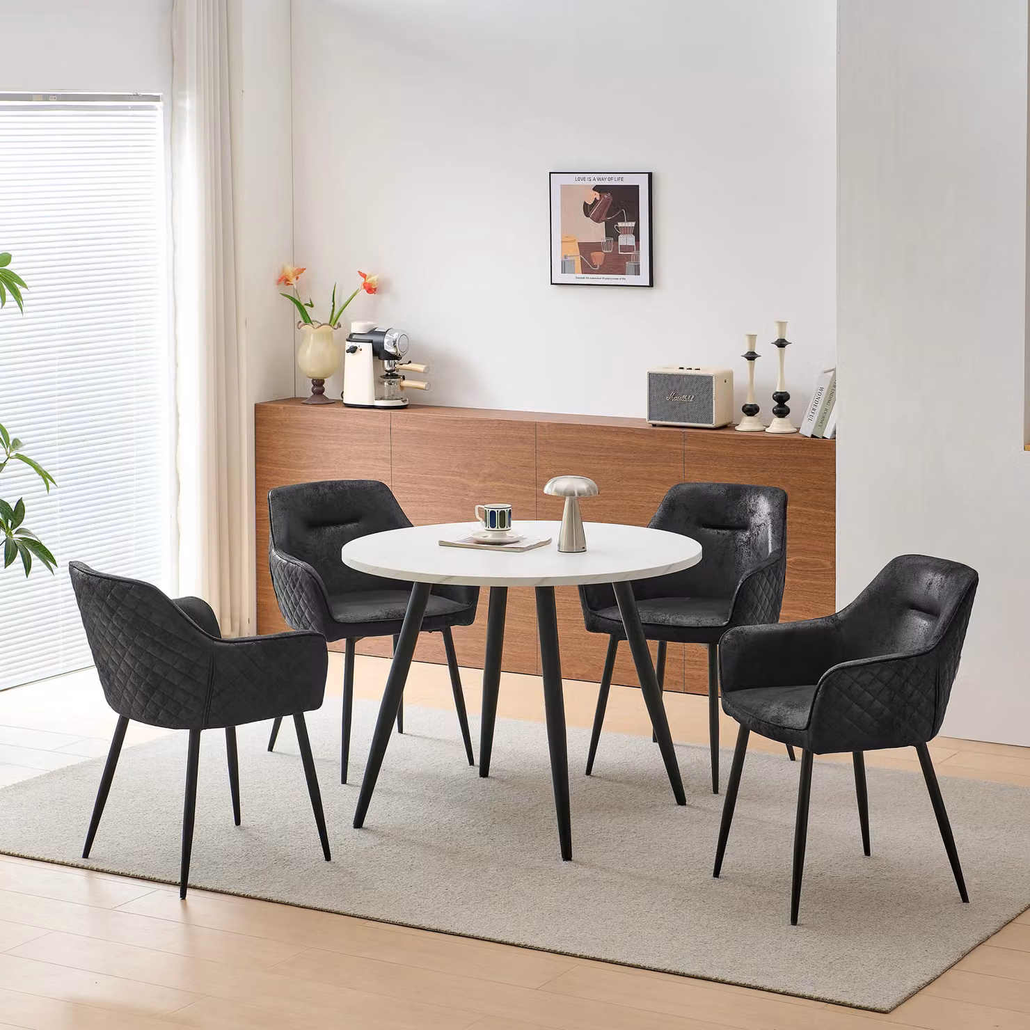 SONARA Set of 6 Modern Faux Suede Dining Chairs with X-Cross Metal Legs in Black – 2