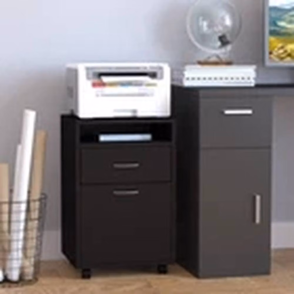EONLION Black Modern Filing Cabinet with Drawers and Open Shelf, W/D/H: 60 x 60 x 60 cm – 3