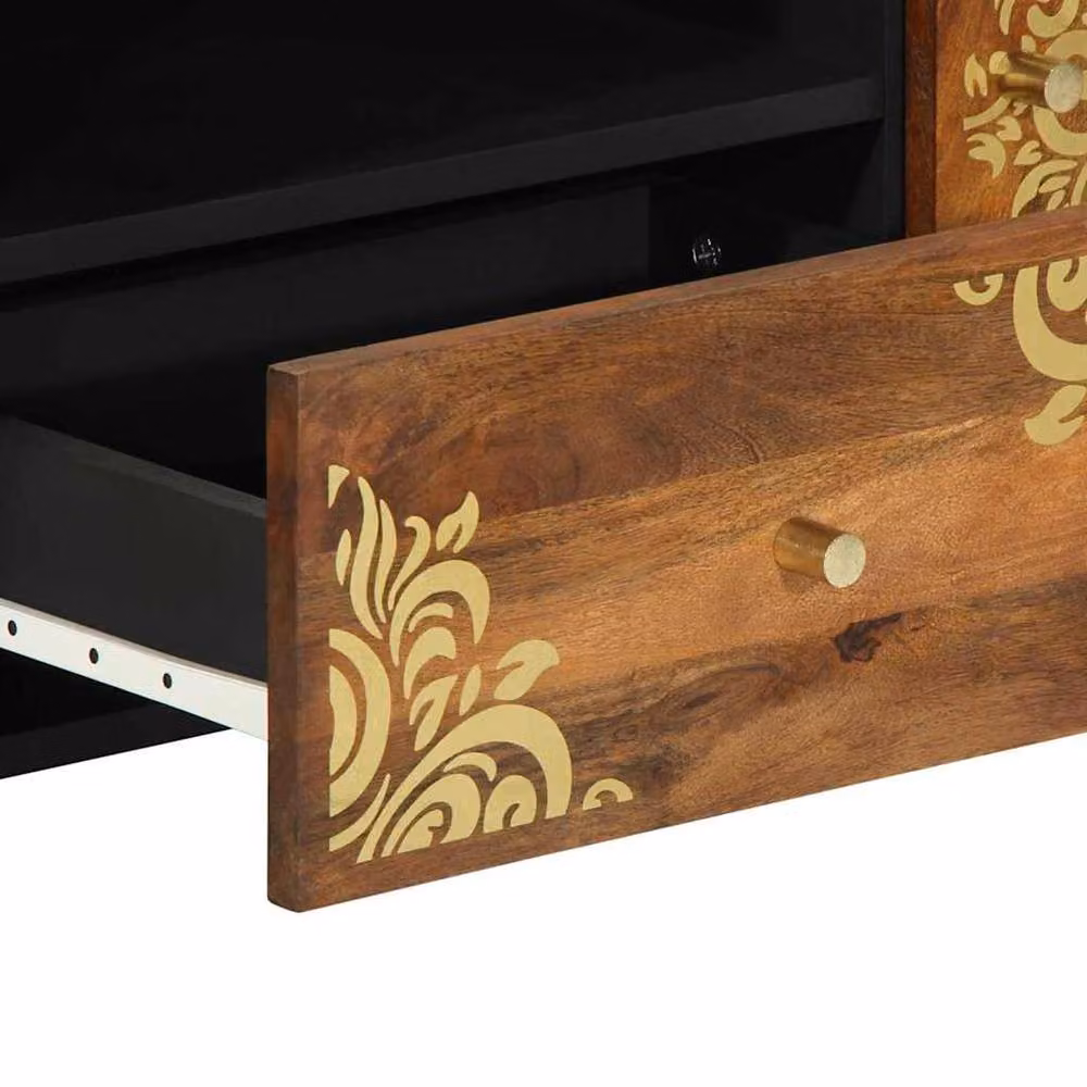 Berkfield Home Solid Mango Wood TV Cabinet in Brown and Gold, W/D/H: 105 x 33 x 46 cm – 5