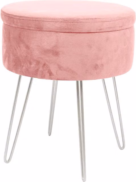 Harbour Housewares Round Velvet Storage Footstool in Pink with Silver Legs, H45 x D36 cm – 1