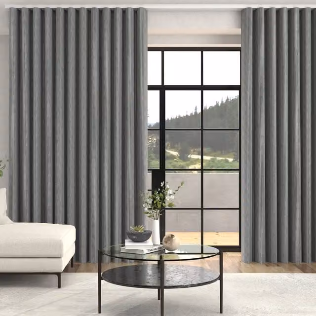 Terrys Jem Jacquard Stripe Made To Measure Blackout Eyelet Curtains in Navy Blue, White and Grey