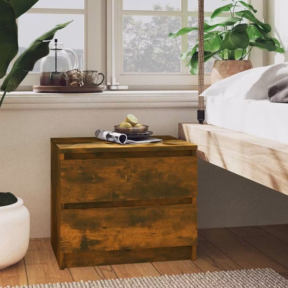Berkfield Home Spacious Bed Cabinets, 2 Piece Set in Smoked Oak Brown, W/D/H: 50 x 39 x 43.5 cm – 2