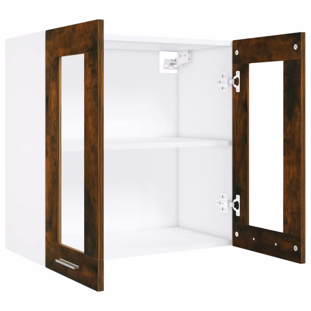 Berkfield Home Hanging Glass Cabinet in Smoked Oak Brown, W/D/H: 60 x 31 x 60 cm – 3