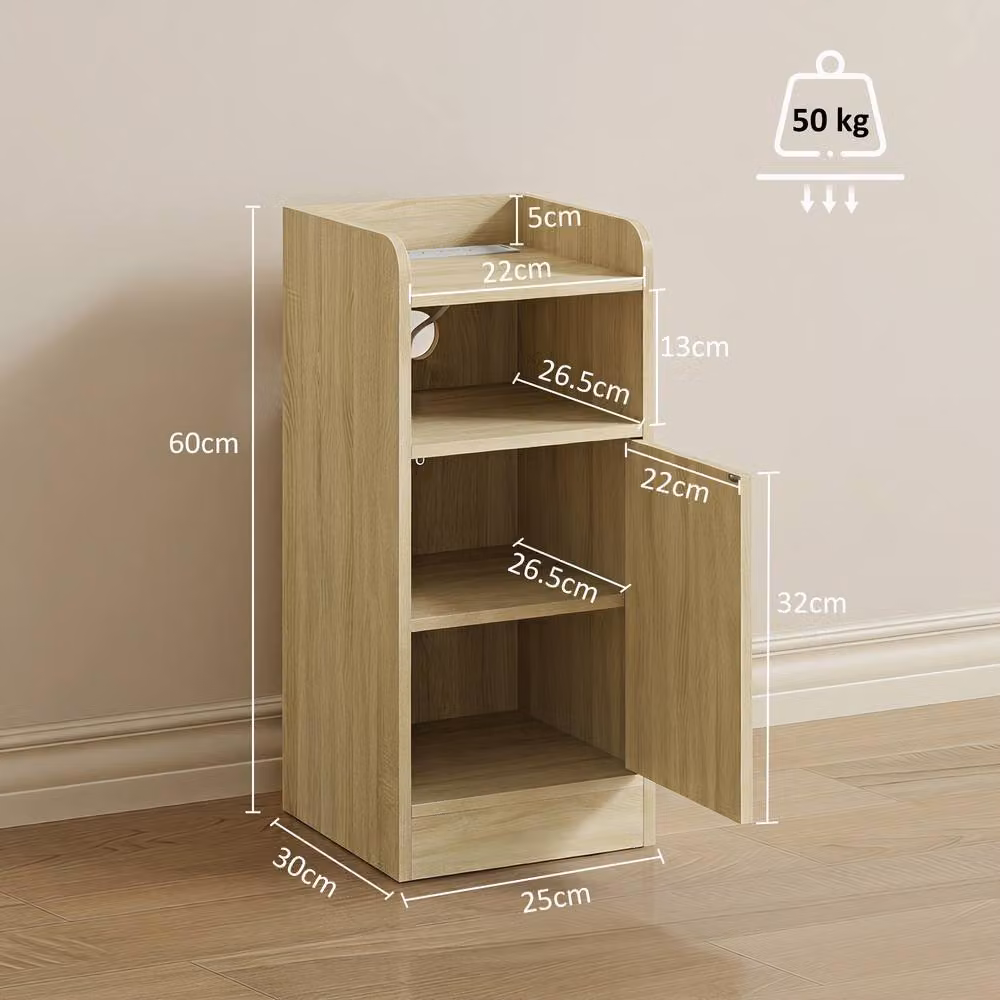HOMCOM Set of 2 Slim Bedside Tables with Charging Station in Light Oak – 3