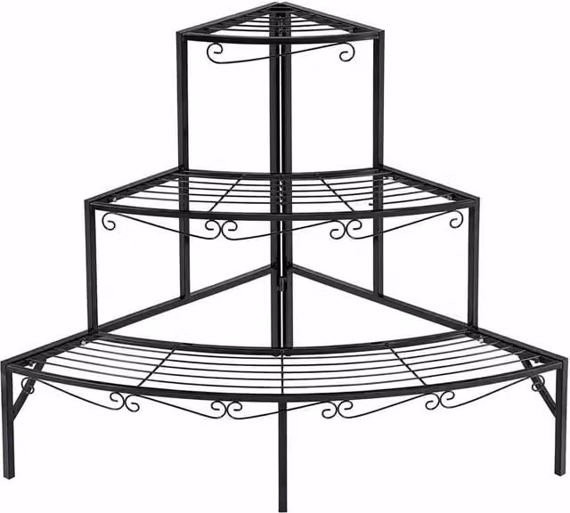 Kelvenix 3 Tier Metal Corner Plant Stand in Matt Black, H 84 cm x W 59 cm x D 59 cm – 1